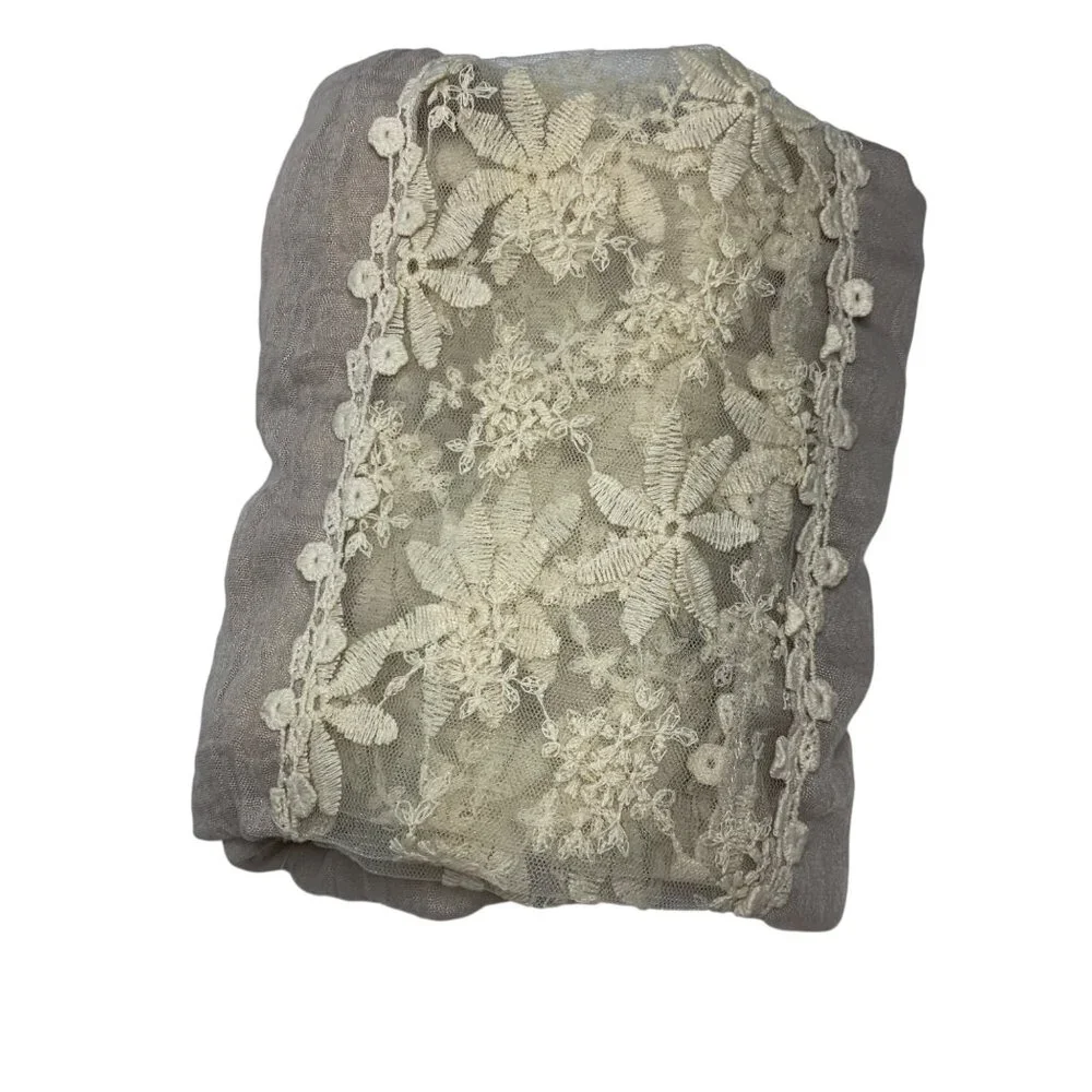 Circle Infinity Scarf‎ Taupe Lace Embroidered Cream Flowered Appliquéd Romantic